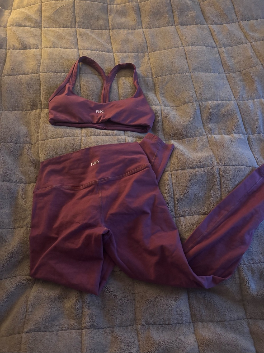 FLEO Plum Racerback Sports Bra and High-Waist Leggings Set